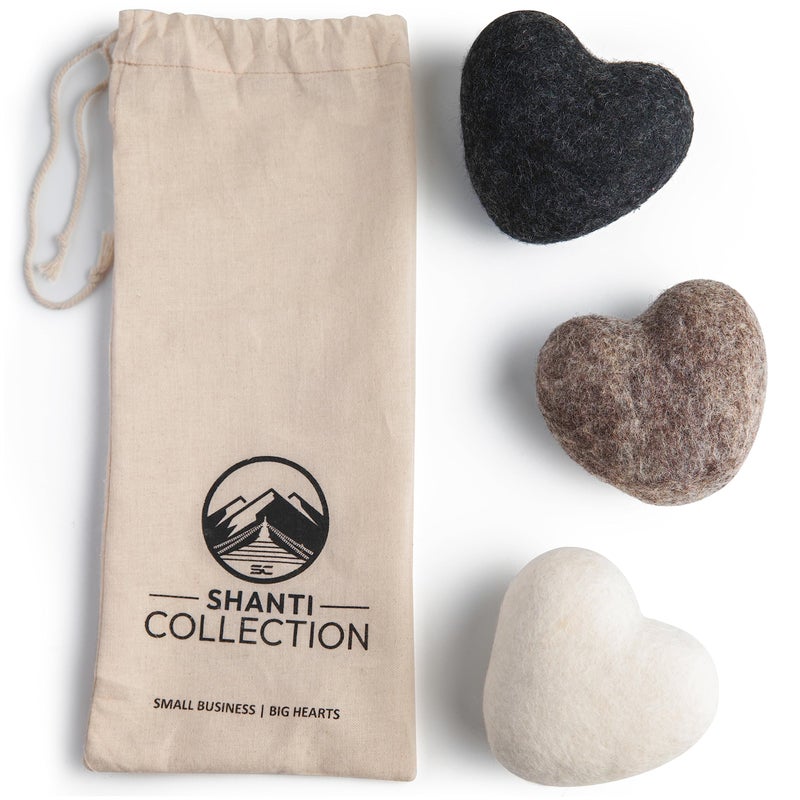 Big Heart Reusable Handmade Wool Dryer Balls for Laundry 3-Pack XL, Wool Balls Replaces Dryer Sheets and Shorten Drying Time. - Image 1